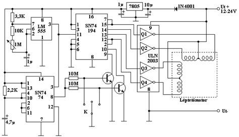 A léptetőmotor vezérlés kapcsolási rajza breadboardon