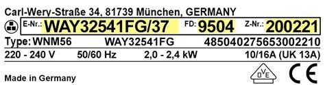 Location of E-Nr. on an appliance type plate