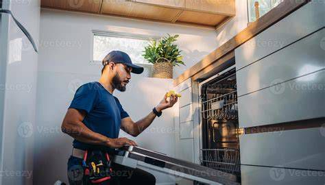 Technician repairing a kitchen appliance