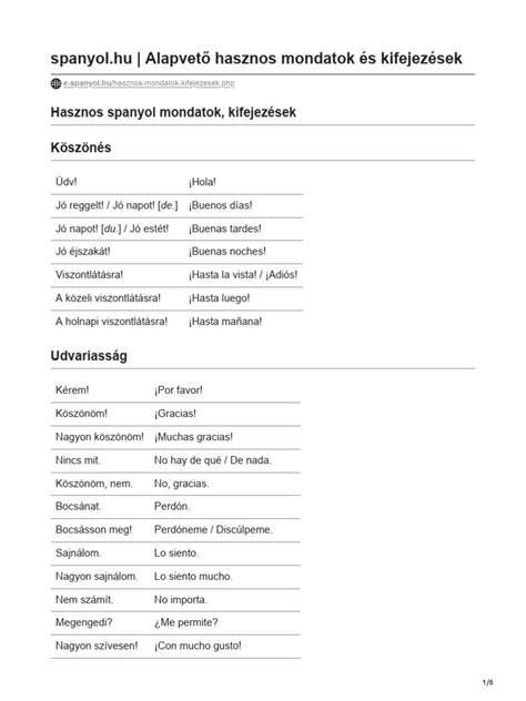Hasznos spanyol mondatok
