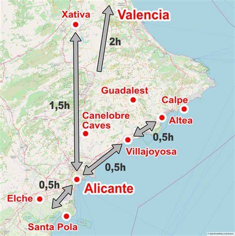 Térkép Alicante és a Costa Blanca főbb látnivalóival