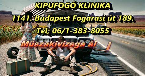 A Kipufogó Klinika szervizének bejárata és logója