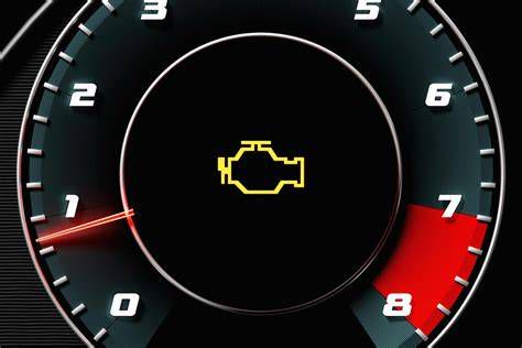 Autó műszerfal, égő check engine lámpával