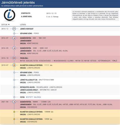 Példa járműtörténeti jelentés tartalmára