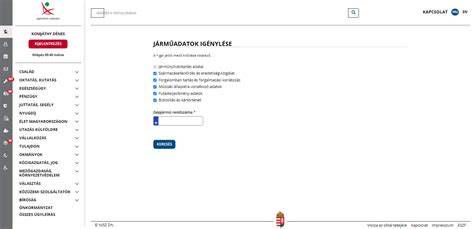 A Jármű Szolgáltatási Platform felülete, ahol az autó adatai lekérdezhetők