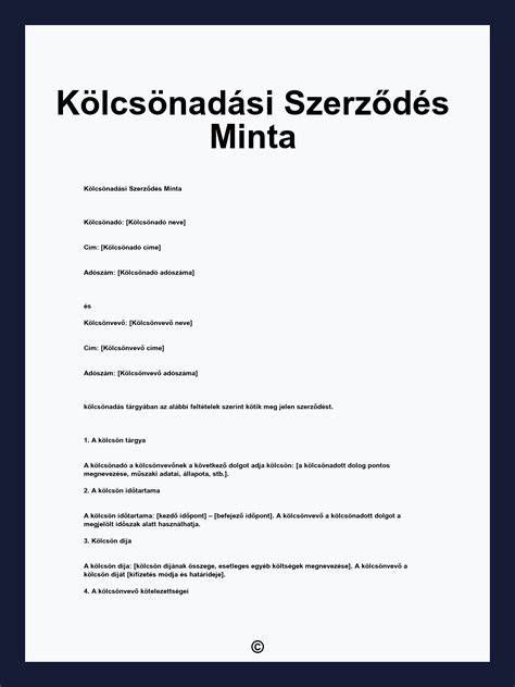 Kölcsönadási szerződés minta