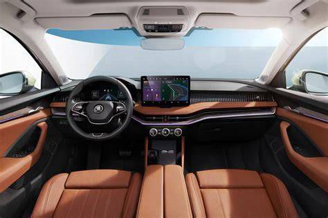 Skoda Superb belső tér kormányoszlopra helyezett váltókapcsolóval